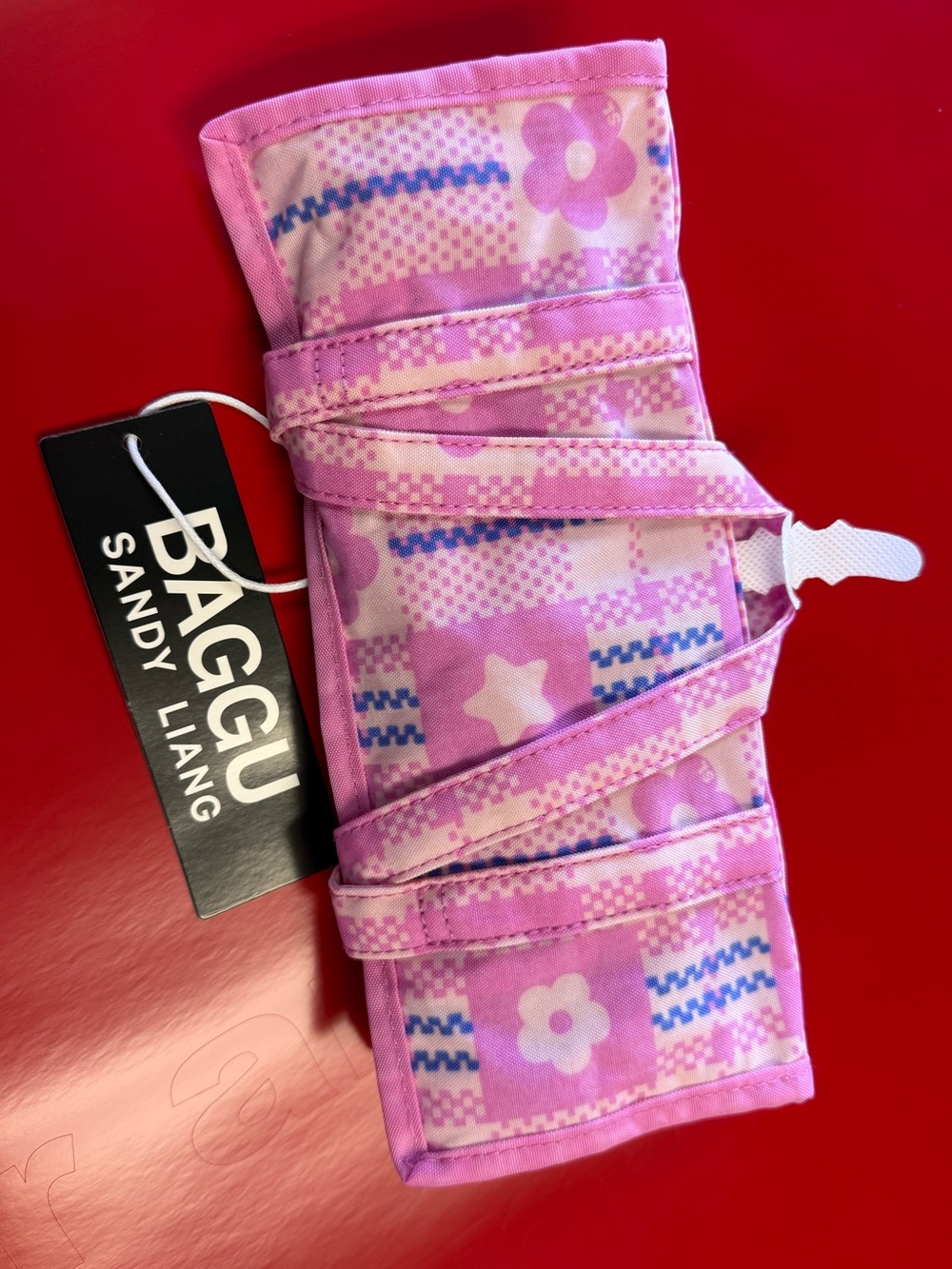 Baggu x Sandy Liang Mini Nylon Market Bag in Market Plaid Pink New with Tags NWT - Picture 10 of 11